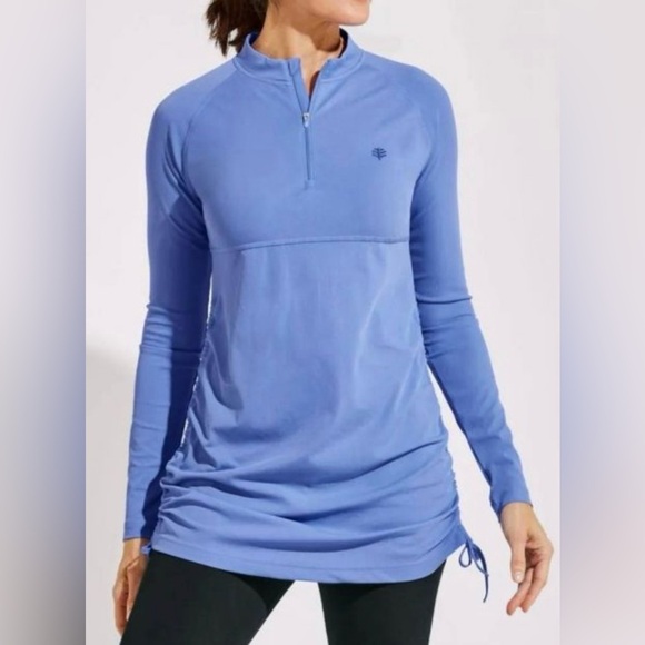 Coolibar Lawai Ruche UV Swim Shirt Sz Large UPF 50+ in Aura Blue Color Tol - Picture 2 of 16